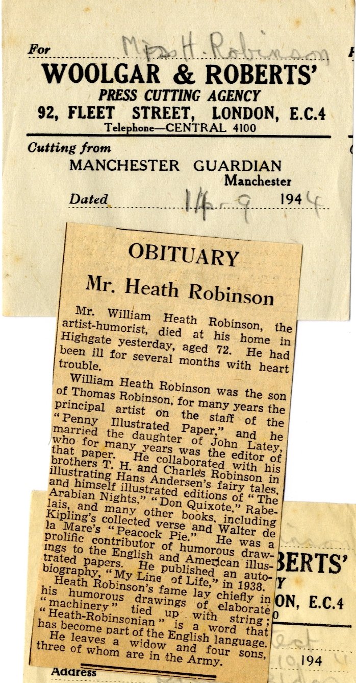 Obituary - Mr. Heath Robinson - cutting